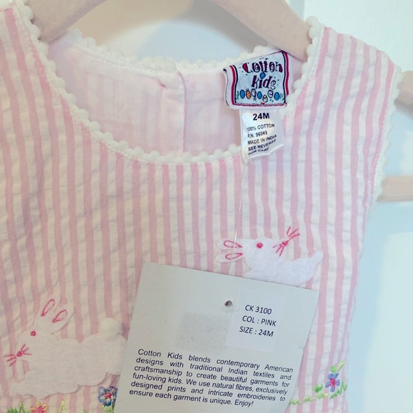 NWT Cotton Kids Pink Seersucker Bunny Dress Size 24 Months - Picture 3 of 3